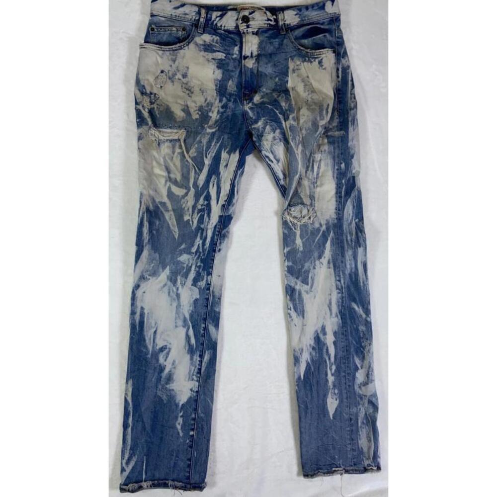 Akoo Empire Brand 36x33 Blue Acid Washed Paint Splatter Men's Baggy Jeans